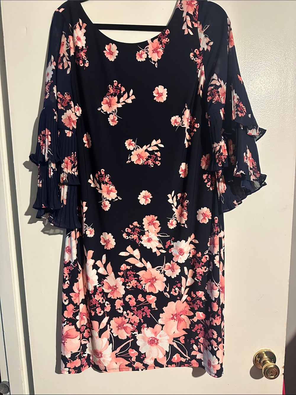 Jessica Howard Navy Floral Ruffle Sleeve Midi Dress